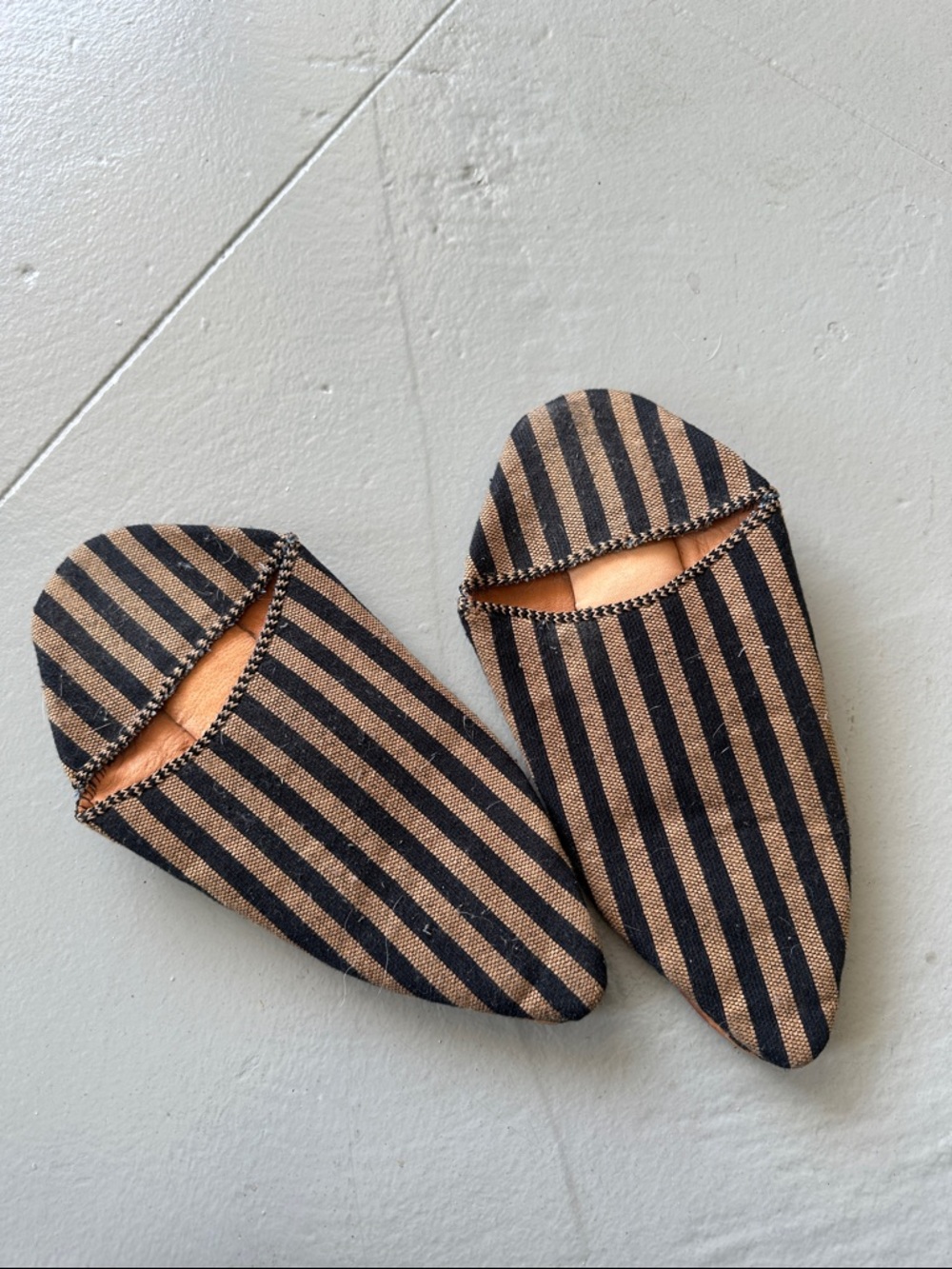 Striped Slip-On Mules in Black and Tan - Leather lined - leather sole